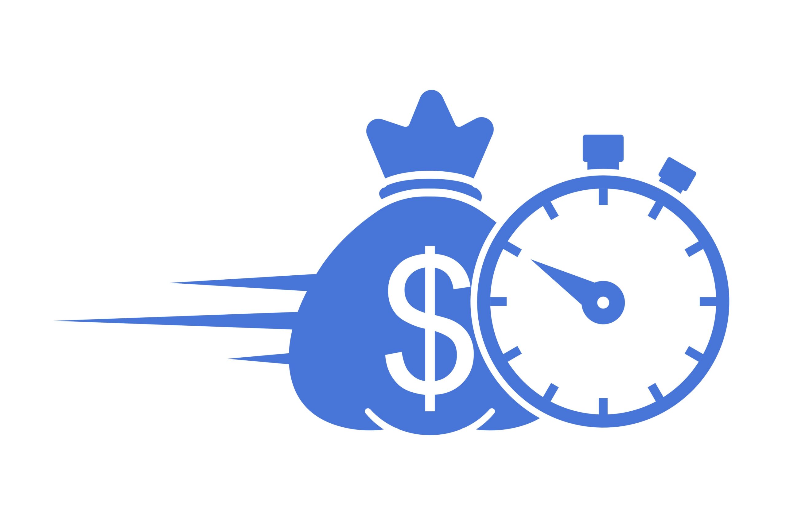 Animation of a bag with money next to a stopwatch