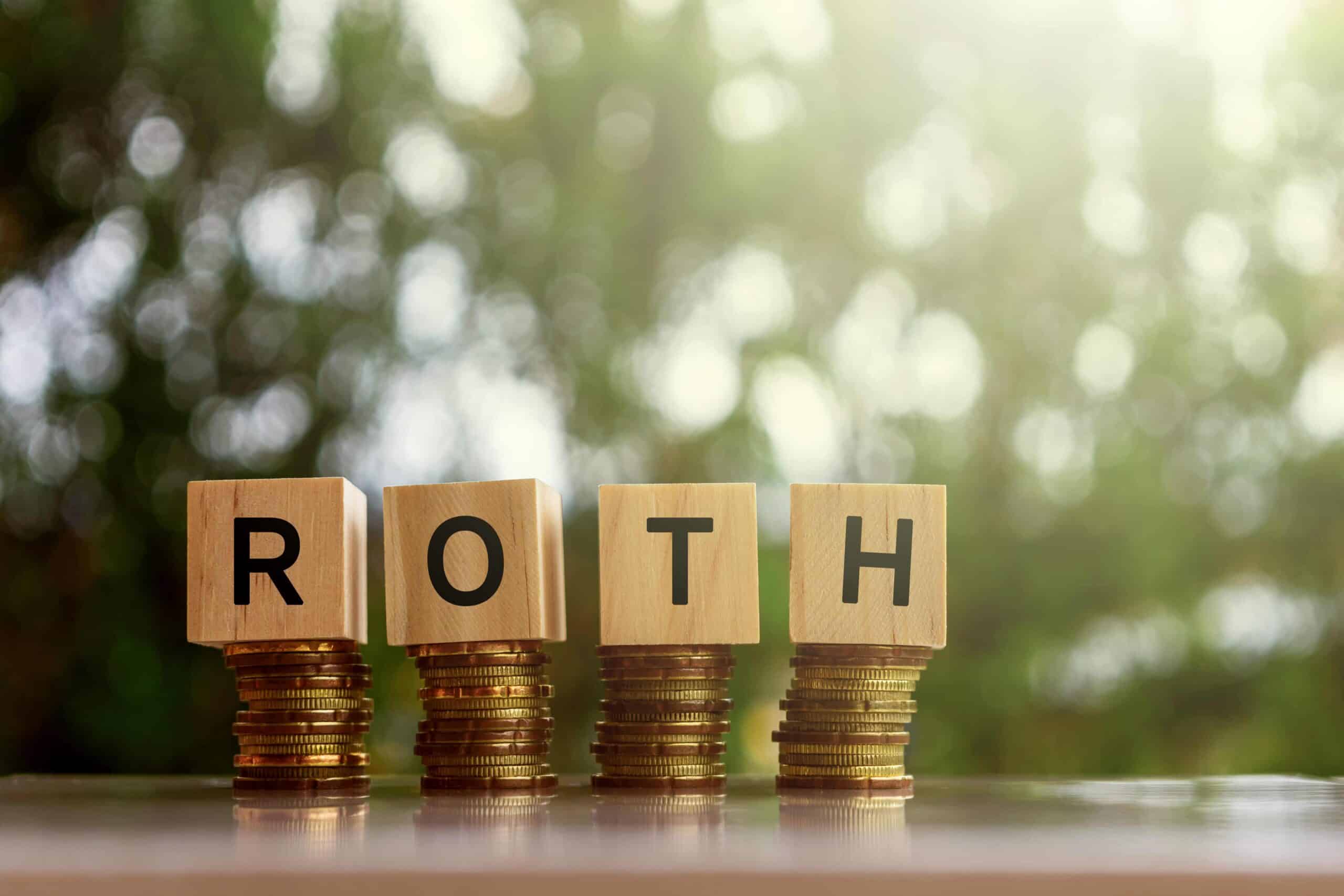 Roth spelled out in blocks on top of coins