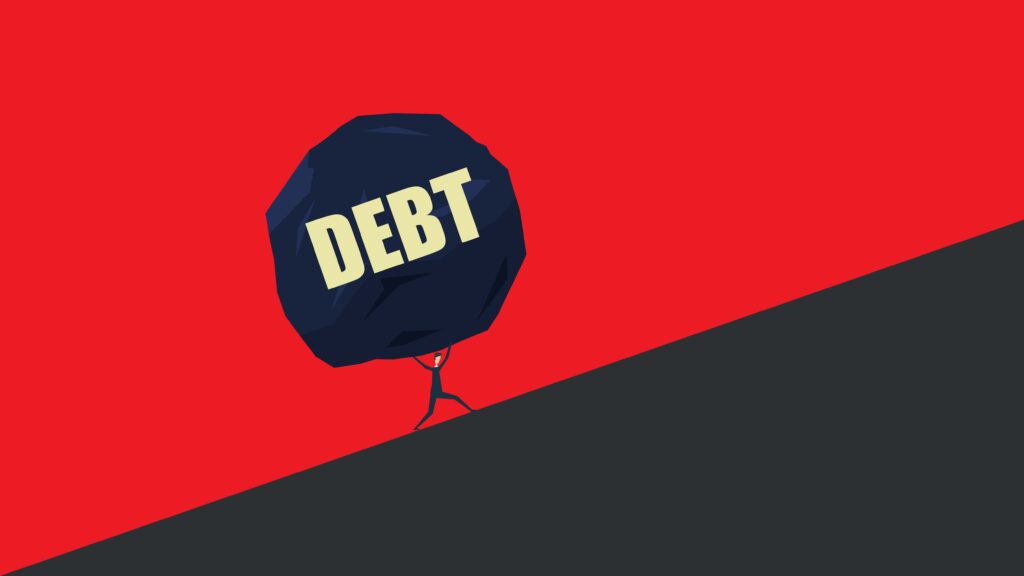 Graphic of a person holding up the weight of debt